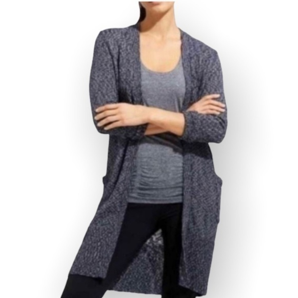 ATHLETA Cabrillo Cashmere Linen Open Front Cardigan Duster Sweater Navy Blue XXS